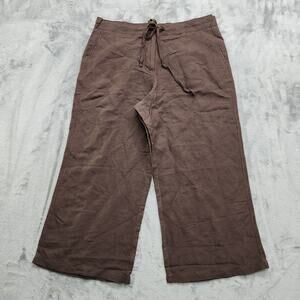 New York & Company Pant Womens 10 Brown Linen Blend High Rise Wide Leg Crop Airy